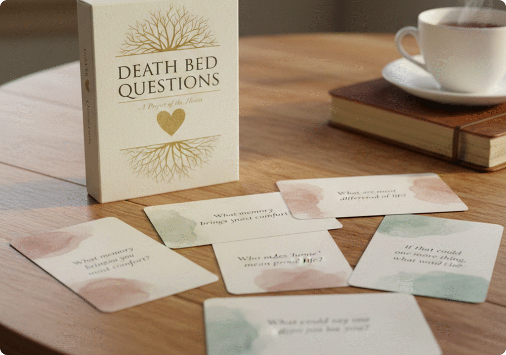 Death Bed Questions card set with life reflection prompts